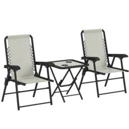 OUTSUNNY 3 Pieces Folding Garden Bistro Set with Cup Holders, Cream White - thumbnail 2