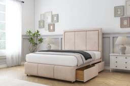 "Comfort Beds Savoy Naples Divan Base 2 Drawers - 26"" Headboard-Footboard in Light Sand - Size: Small Single" - thumbnail 1