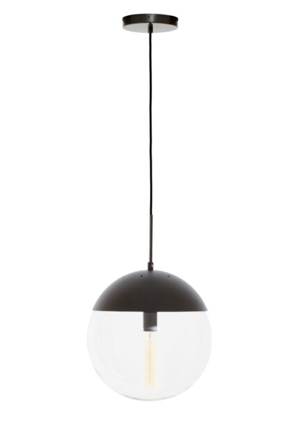Orsina Black Finish Pendant Light With Glass Shade, Rounded Hanging Lamp With Chrome Cord, Circular Hanging Fixture - image 1