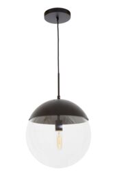 Orsina Black Finish Pendant Light With Glass Shade, Rounded Hanging Lamp With Chrome Cord, Circular Hanging Fixture - thumbnail 2
