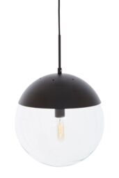 Orsina Black Finish Pendant Light With Glass Shade, Rounded Hanging Lamp With Chrome Cord, Circular Hanging Fixture - thumbnail 3