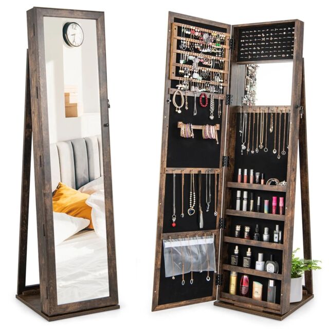 Costway 3-in-1 Jewelry Cabinet Full-Length Mirrored Jewelry Armoire Storage Organizer in Brown - image 1