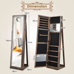 Costway 3-in-1 Jewelry Cabinet Full-Length Mirrored Jewelry Armoire Storage Organizer in Brown - thumbnail 2