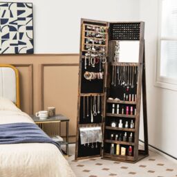 Costway 3-in-1 Jewelry Cabinet Full-Length Mirrored Jewelry Armoire Storage Organizer in Brown - thumbnail 3