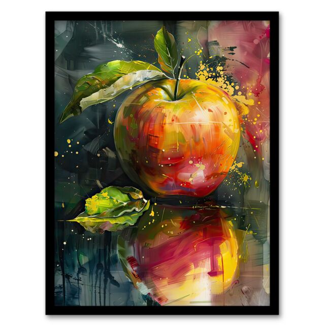 "Artery8 Apple Still Life Modern Artwork Fruit Mirror Framed Art Print in Green - Size: W12"" x H16""" - image 1