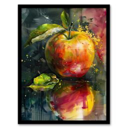 "Artery8 Apple Still Life Modern Artwork Fruit Mirror Framed Art Print in Green - Size: W12"" x H16""" - thumbnail 1