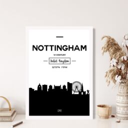 ARTZE Nottingham Black & White City Skyline Framed Print SIZE: A2 with White Frame - Size: A4 - thumbnail 2