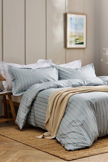 CHRISTY 'Calder Stripe' Heritage Inspired Cotton Percale Duvet Cover Set in Blue - Size: Double - image 1