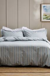 CHRISTY 'Calder Stripe' Heritage Inspired Cotton Percale Duvet Cover Set in Blue - Size: Double - thumbnail 4