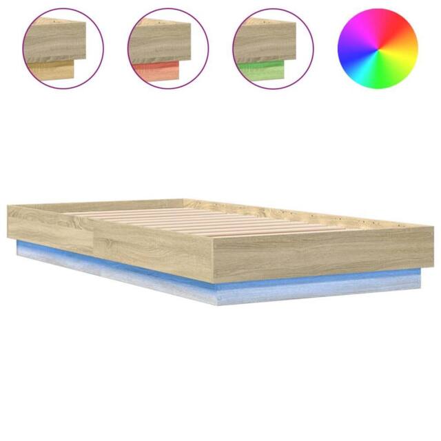 Berkfield Home Bed Frame Frame with LED Lights Sonoma Oak 75x190 cm Small Single in Brown - image 1