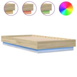 Berkfield Home Bed Frame Frame with LED Lights Sonoma Oak 75x190 cm Small Single in Brown - thumbnail 1