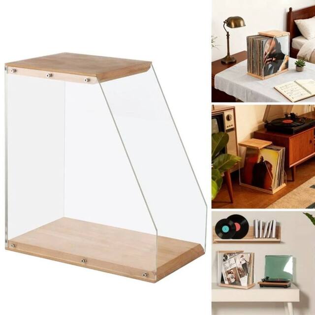 FLAVORA Premium Vinyl Record Storage with Clear Acrylic Holder in Natural - Size: 500mm - image 1