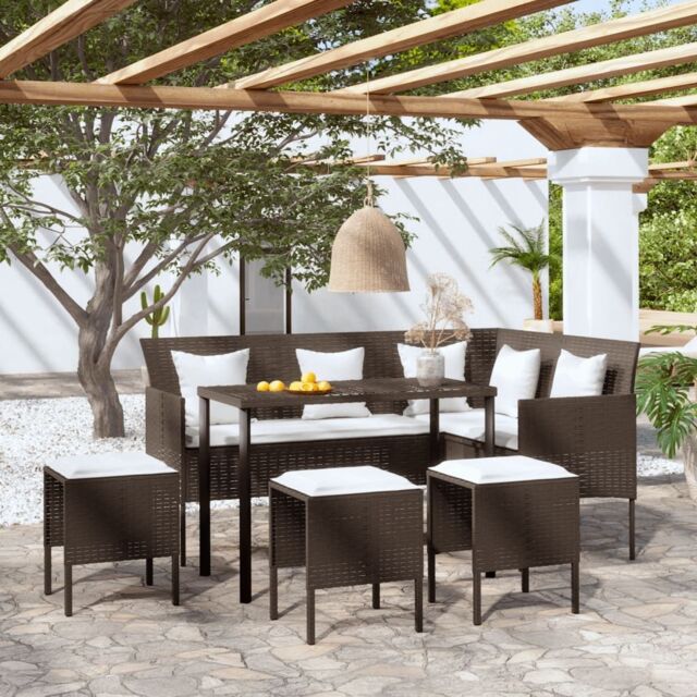 Berkfield Home 5 Piece L-shaped Couch Sofa Set with Cushions Poly Rattan Brown - image 1