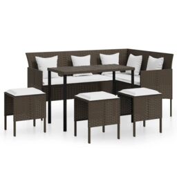 Berkfield Home 5 Piece L-shaped Couch Sofa Set with Cushions Poly Rattan Brown - thumbnail 2