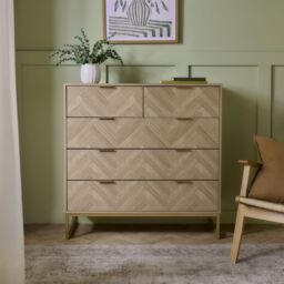 VonHaus Ducie 5 Drawer Herringbone Design Bedroom Chest of Drawers in Natural - Size: 1 Pack