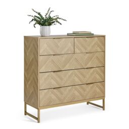 VonHaus Ducie 5 Drawer Herringbone Design Bedroom Chest of Drawers in Natural - Size: 1 Pack - thumbnail 2