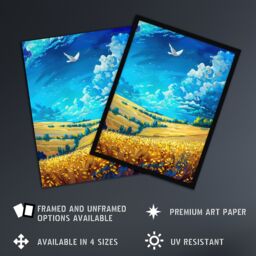 "Artery8 Golden Yellow Wheat Fields Countryside Landscape Framed Art Print in Blue - Size: W12"" x H16""" - thumbnail 2