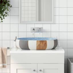 Berkfield Home Durable Countertop Basin Multicolour Oval 59x40x14 cm Ceramic - Size: 59 x 40 x 14 cm - thumbnail 2