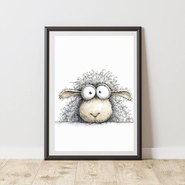 60 SECOND MAKEOVER Quirky Peeking Sheep Print Wall Art Poster - Size: A4 - image 1