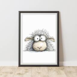 60 SECOND MAKEOVER Quirky Peeking Sheep Print Wall Art Poster - Size: A4 - thumbnail 1