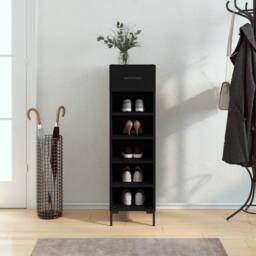 Berkfield Home Shoe Cabinet Black 30x35x105 cm Engineered Wood - Size: 30 x 35 x 105 cm - thumbnail 2
