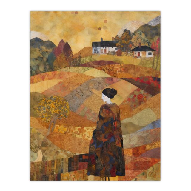 "Artery8 Our Harvest Fields By Jenny Adamson Autumn Farm Klimt Warm Orange Ochre Pastel Shades Extra Large XL Wall Art Poster Print - Size: W24"" x H32""" - image 1
