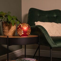 Samuel Alexander 15cm Battery Operated Light up Snowflake Glass Ball in Red with Warm White LEDs - thumbnail 2