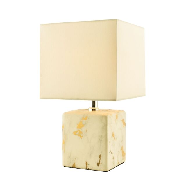 Happy Homewares Designer Square Ceramic Table Lamp with Gold Marble Effect Finish - image 1