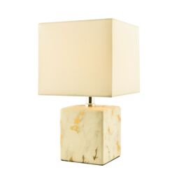 Happy Homewares Designer Square Ceramic Table Lamp with Gold Marble Effect Finish