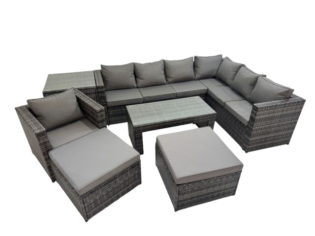 Fimous Garden Furniture Set with Chair 2 Big Stool Side Table Dark Grey Mixed - image 1