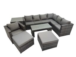Fimous Garden Furniture Set with Chair 2 Big Stool Side Table Dark Grey Mixed - thumbnail 1