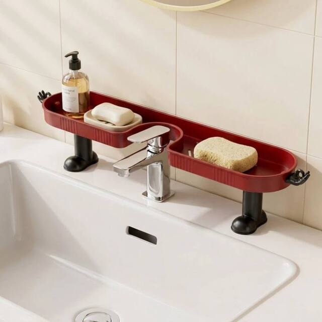 KORVIXA Red Faucet Sink Shelf No-Drill Sink - image 1