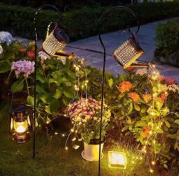 Leaper Solar Powered Watering Can Garden Light Small Or Large in Gold - thumbnail 1