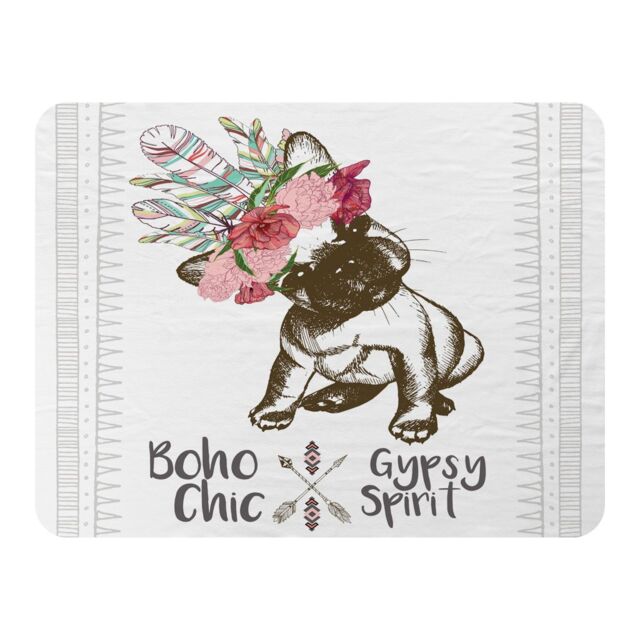 Benjamin Tate Design Portrait Of French Bulldog Puppy Blanket in Natural - Size: 120 cm x 150 cm - image 1