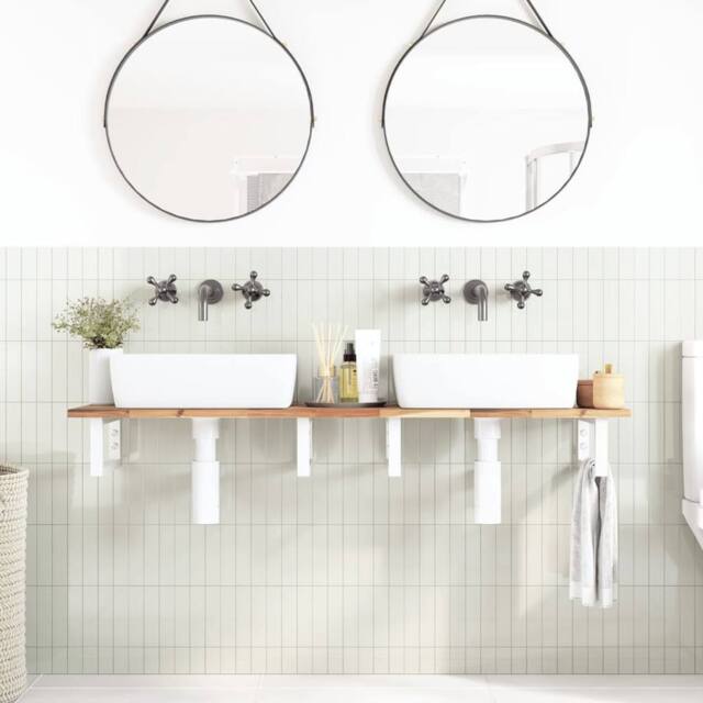 Berkfield Home Elegant Basin Shelf Wall Mounted Steel & Solid Wood Acacia in Brown - image 1