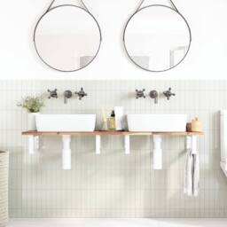 Berkfield Home Elegant Basin Shelf Wall Mounted Steel & Solid Wood Acacia in Brown - thumbnail 1
