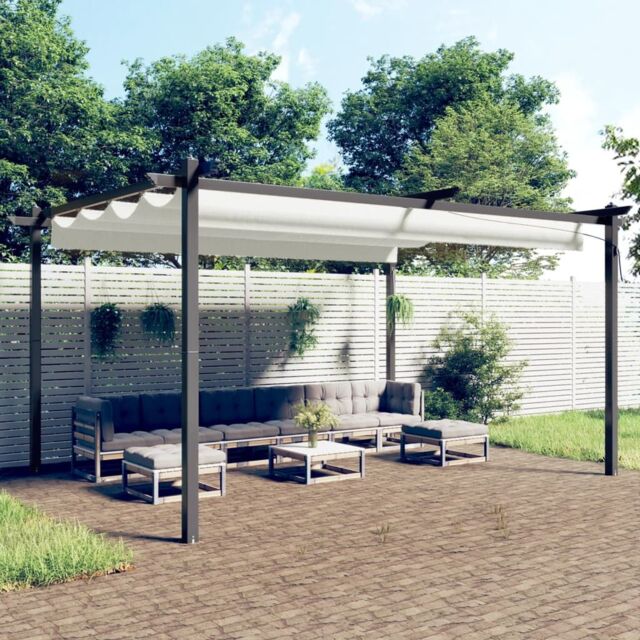 Berkfield Home Garden Gazebo with Retractable Roof 4x3 m Cream in Beige - image 1