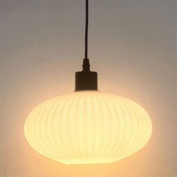 First Choice Lighting Set of 2 Baton - White Ribbed Oval Glass with Black Pendant Fittings - thumbnail 5