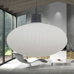 First Choice Lighting Set of 2 Baton - White Ribbed Oval Glass with Black Pendant Fittings - thumbnail 4