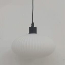 First Choice Lighting Set of 2 Baton - White Ribbed Oval Glass with Black Pendant Fittings - thumbnail 6