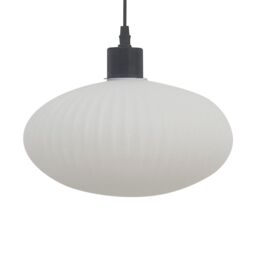First Choice Lighting Set of 2 Baton - White Ribbed Oval Glass with Black Pendant Fittings - thumbnail 7