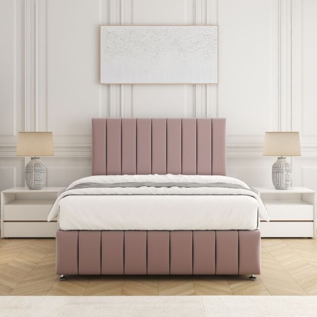 "BSSPOKE Sierra Plush Velvet Divan Bed Set 24""Headboard & Mattress & No Drawers in Pink - Size: Single" - image 1