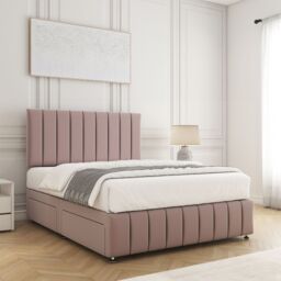 "BSSPOKE Sierra Plush Velvet Divan Bed Set 24""Headboard & Mattress & No Drawers in Pink - Size: Single" - thumbnail 2