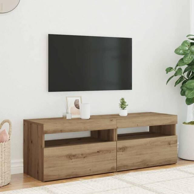 Berkfield Home TV Cabinets with LED Lights 2 pcs Artisan Oak Engineered Wood in Light Tan - image 1