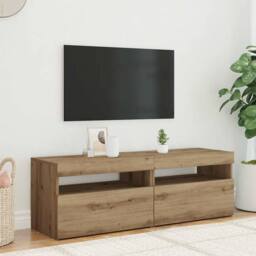 Berkfield Home TV Cabinets with LED Lights 2 pcs Artisan Oak Engineered Wood in Light Tan