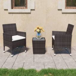 Berkfield Home 3 Piece Garden Bistro Set Poly Rattan & Tempered Glass Brown - thumbnail 2