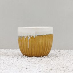 Primrose Ribbed Textured Glazed Round Patio Planter in Two Tone Yellow 45cm in Brown - thumbnail 2
