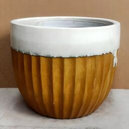 Primrose Ribbed Textured Glazed Round Patio Planter in Two Tone Yellow 45cm in Brown - thumbnail 9