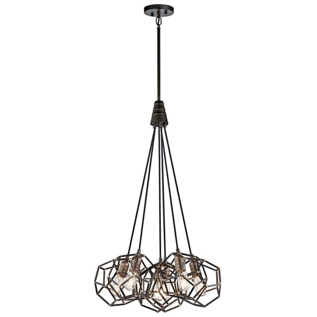 Loops 6 Bulb Chandelier Hanging Pendant LIght Raw Steel LED E27 100W Bulb in Metallics