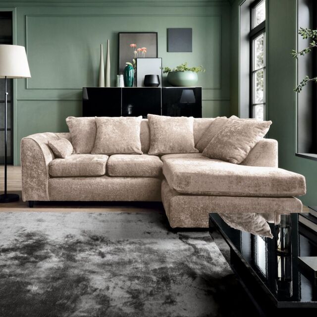Abakus Direct Harriet Crushed Chenille Right Facing Corner Sofa in Cream - image 1